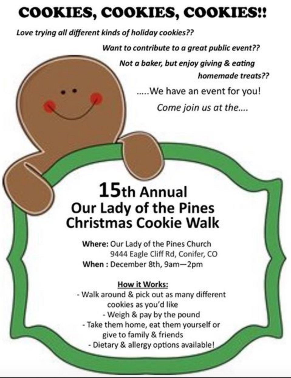 15th Annual Our Lady of the Pines Cookie Walk 2018