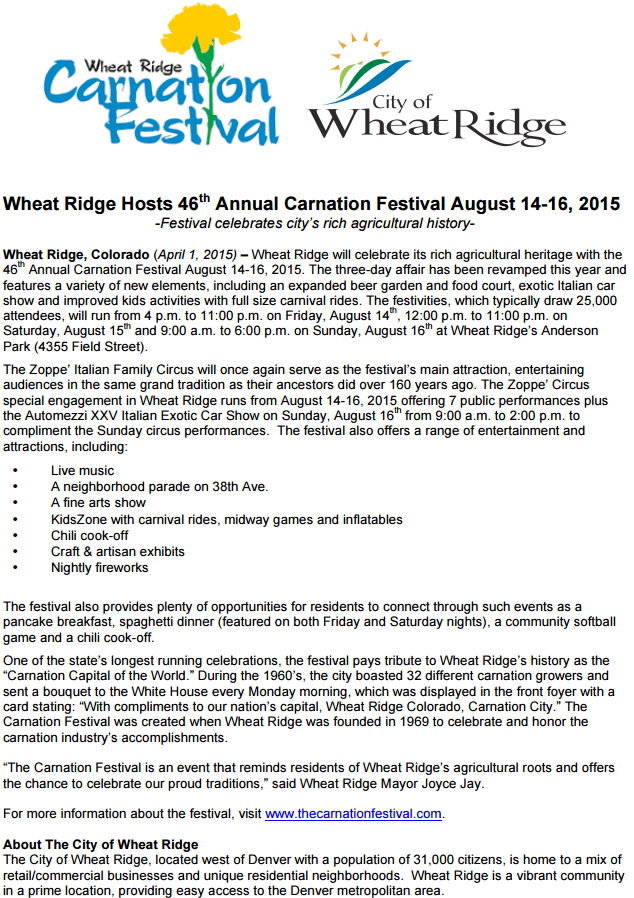 2015 Carnation Festival Wheat Ridge Colorado
