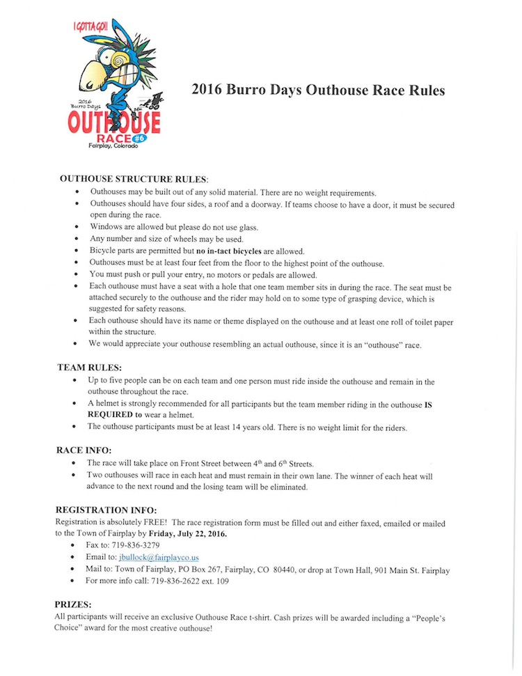 2016 Burro Days Outhouse Race Rules