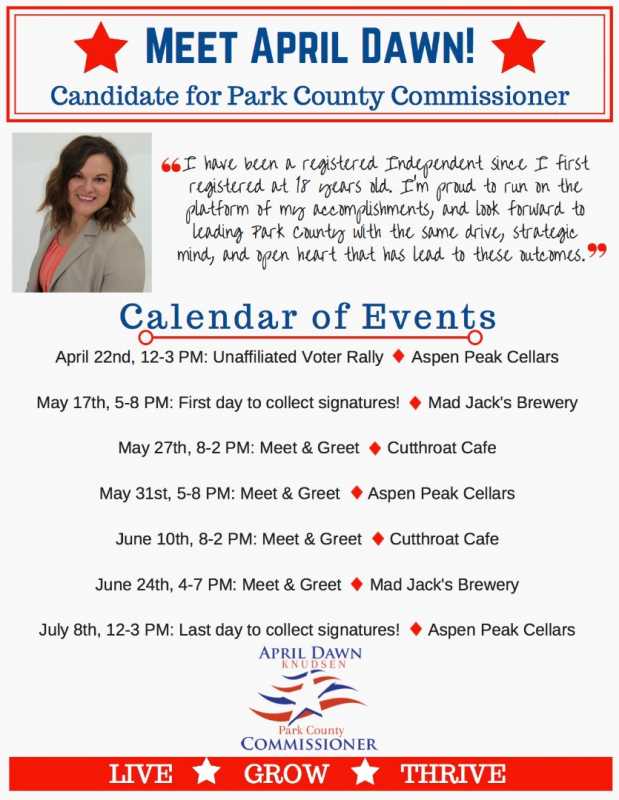 April-Dawn Knudsen 4 Park County Commissioner Event Sheet 4.2018