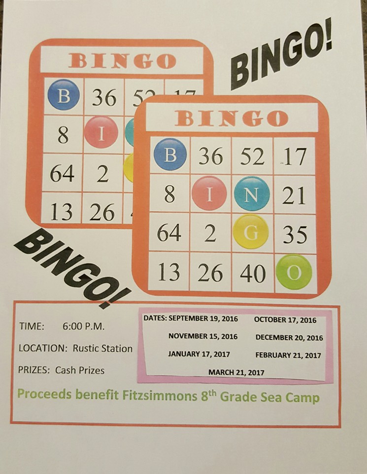 BINGO at Rustic Station for Fitzsimmons Middle School SeaCamp