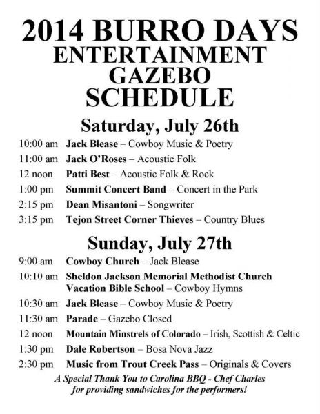 Burro Days 2014 Entertainment Schedule