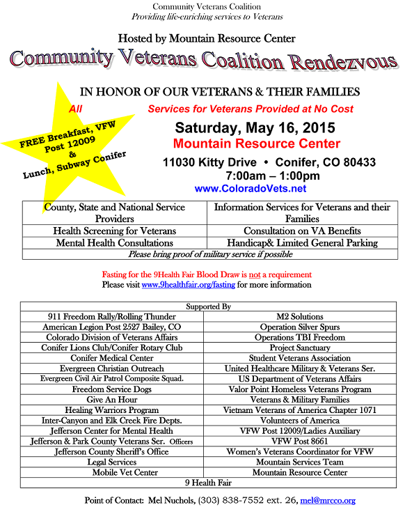 Community Veterans Coalition Conifer Colorado May 2015 Mountain Resource Center health services breakfast