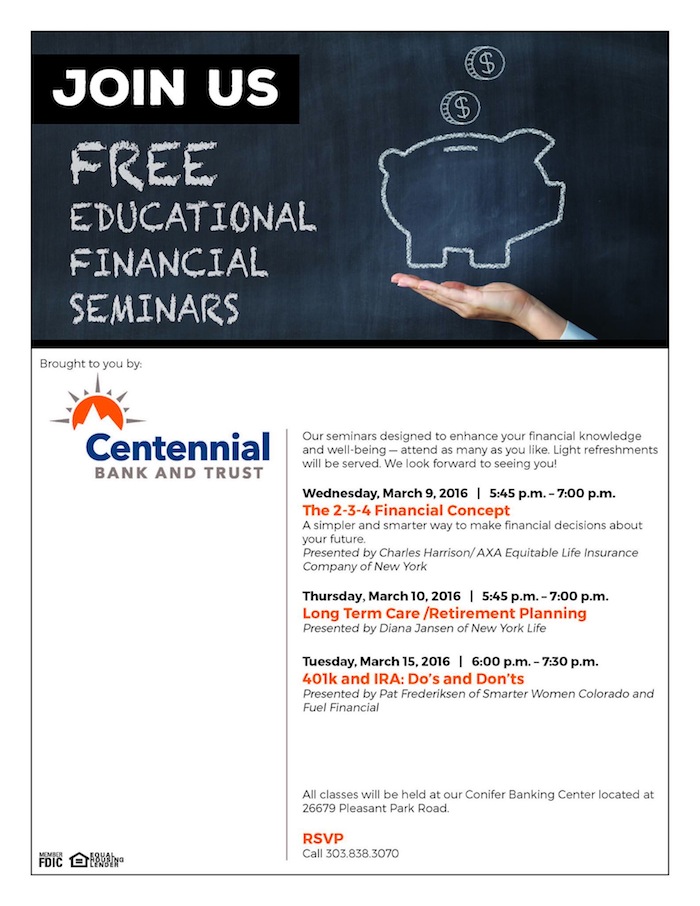 Centennial Bank Free Education Financial Seminars Pat Frederickson Smarter Women Colorado