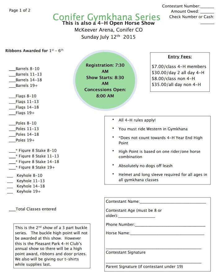 Conifer Gymkhana Series Show Bill 7-12-2015