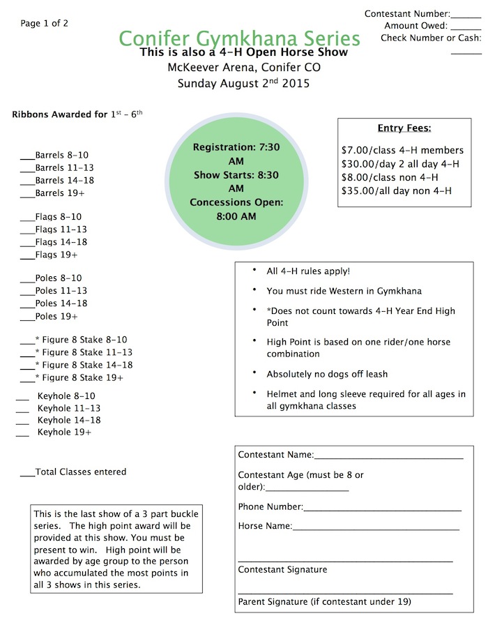 Conifer Gymkhana Series Show Bill 8-2-2015