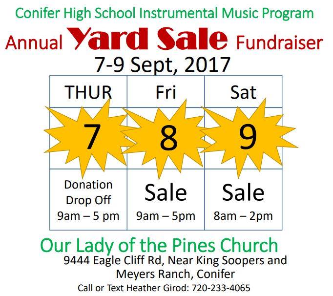 Conifer High School Annual Yard Sale Fundraiser 2017