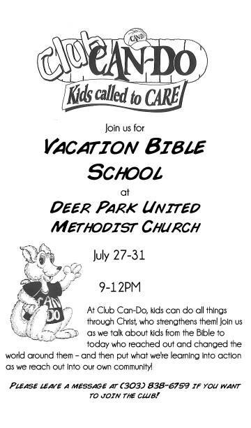 Deer Park United Methodist Church Vacation Bible School 2015