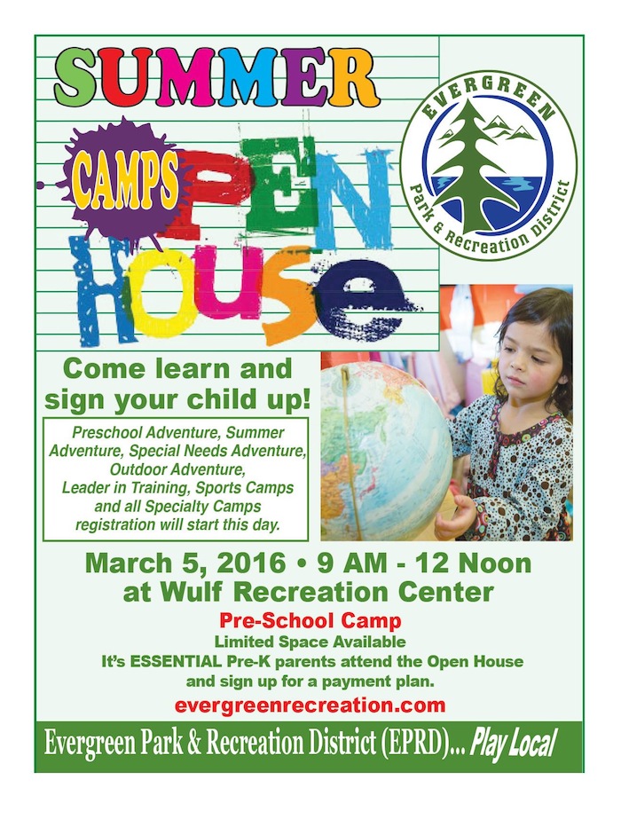 Evergreen Park Recreation District EPRD Summer Camp Open House March 5 Conifer Colorado