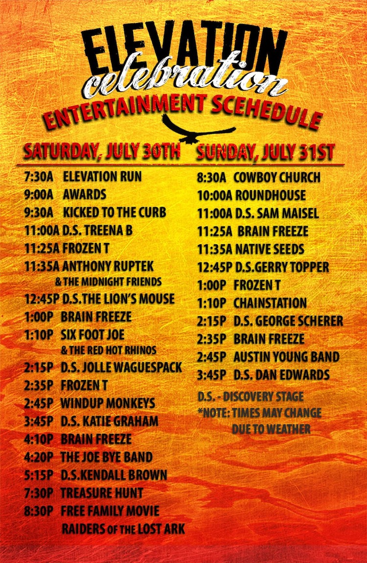 Elevation Celebration Conifer Colorado Entertainment Schedule