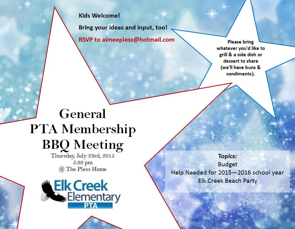 Elk Creek Elementary PTA Membership Meeting Pine Colorado