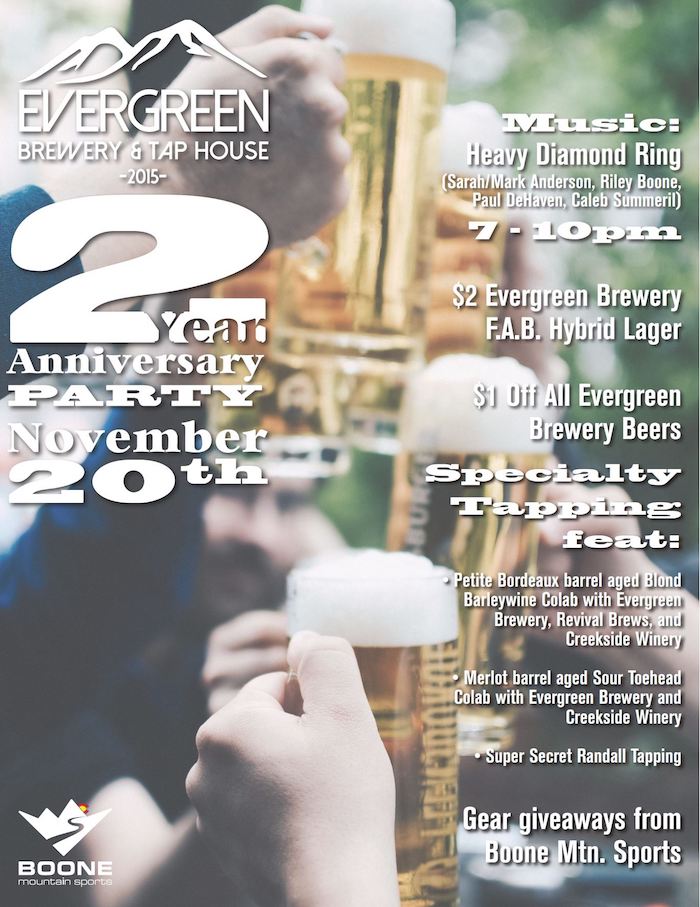 Evergreen Brewery Tap House 2 Year Anniversary Party