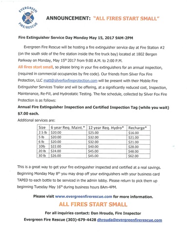 Evergreen Fire Rescue Fire Extinguisher Service Day