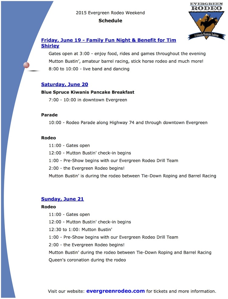 Evergreen Rodeo Schedule of Events Pg 2 Colorado cowboys