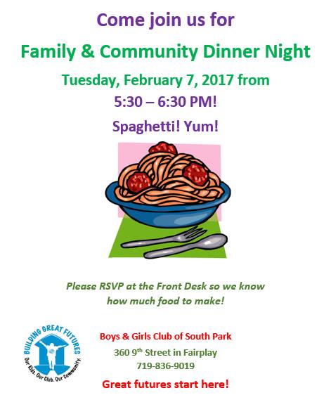 Family and Community Dinner Night Boys Girls Club South Park