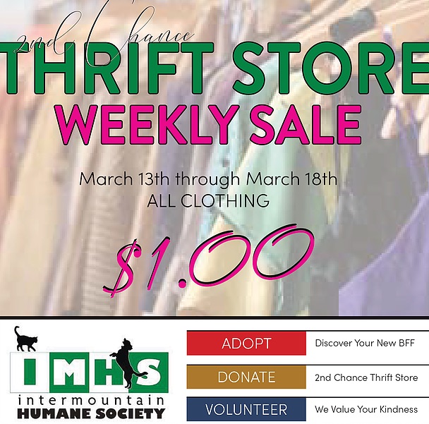 IMHS Thrift Store Weekly Sale March 2018