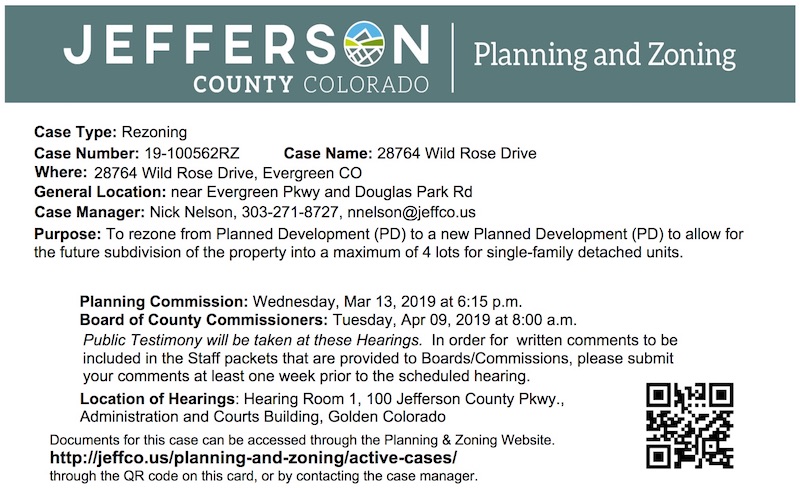 Jeffco Planning and Zoning Community Meeting Wild Rose Dr Evergreen