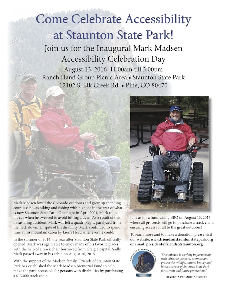 Mark Madsen Day 2017 Friends of Staunton State Park Flyer fundraiser accessibility disabled