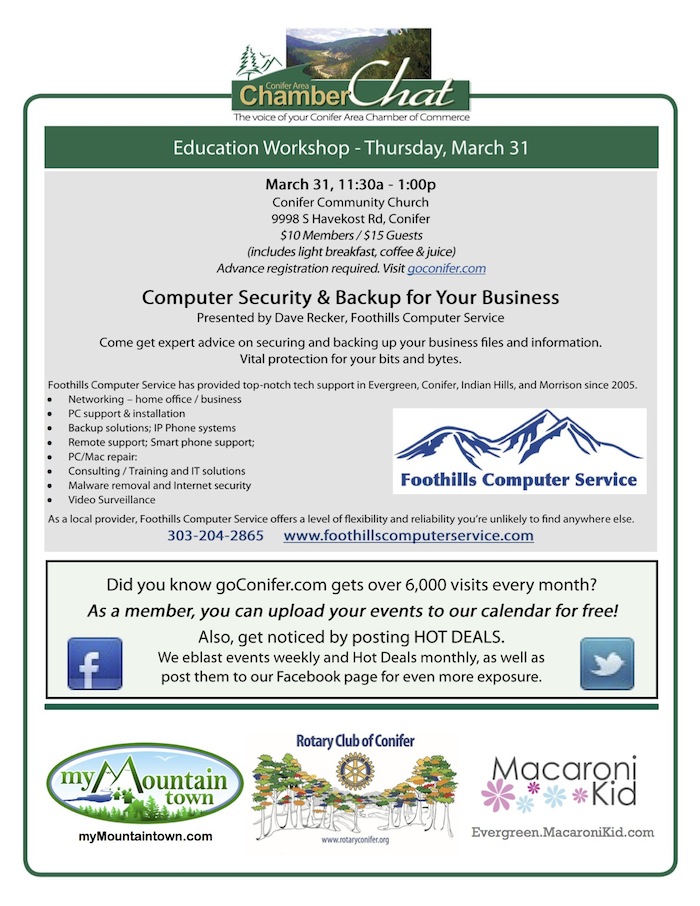Conifer Area Chamber of Commerce Education Workshop Foothills Computer Service