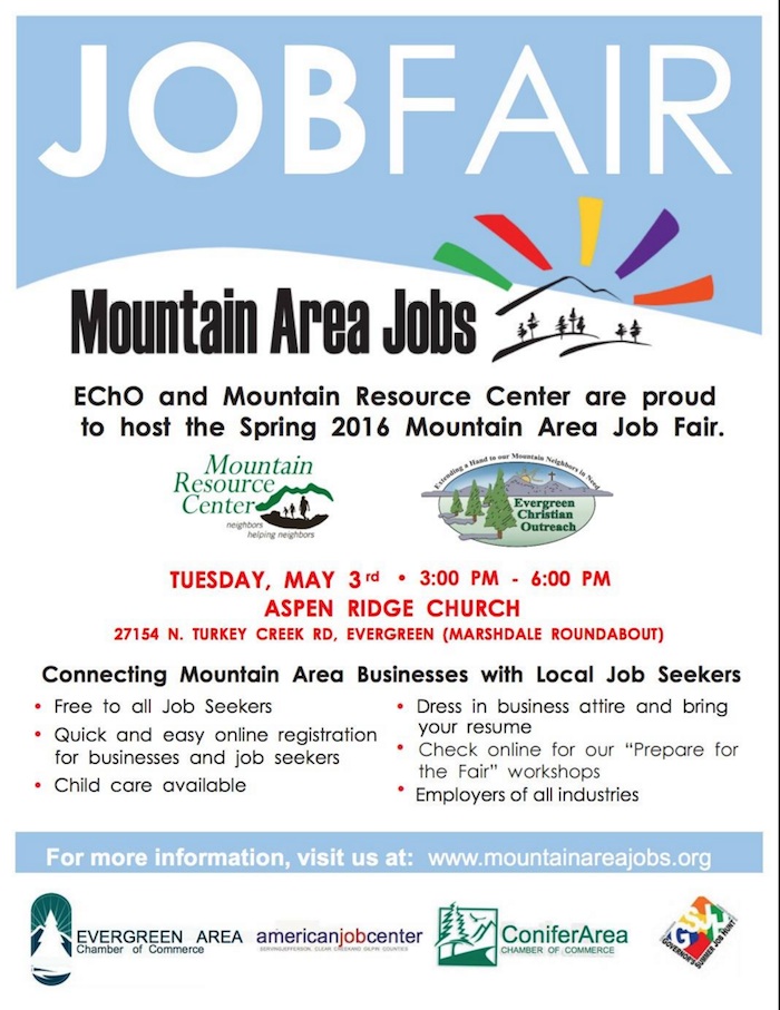 Mountain Area Job Fair 2016 Evergreen Christian Outreach Mountain Resource Center Conifer Chamber Commerce