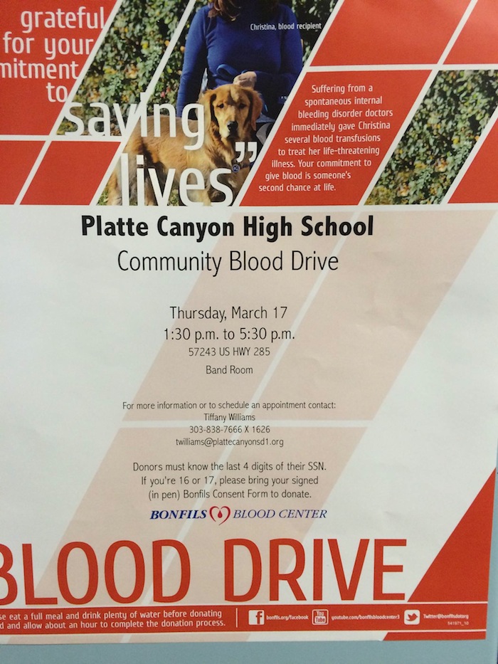 Platte Canyon High School Park County Community Blood Drive March 2016