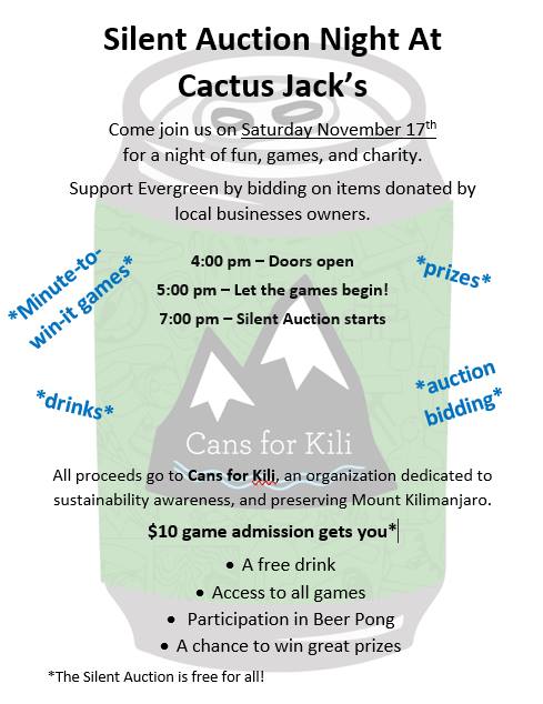 Silent Auction for Cans for Kili Cactus Jacks Evergreen