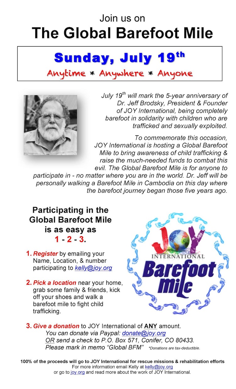 The JOY International Global Barefoot Mile Walk July 19 2015