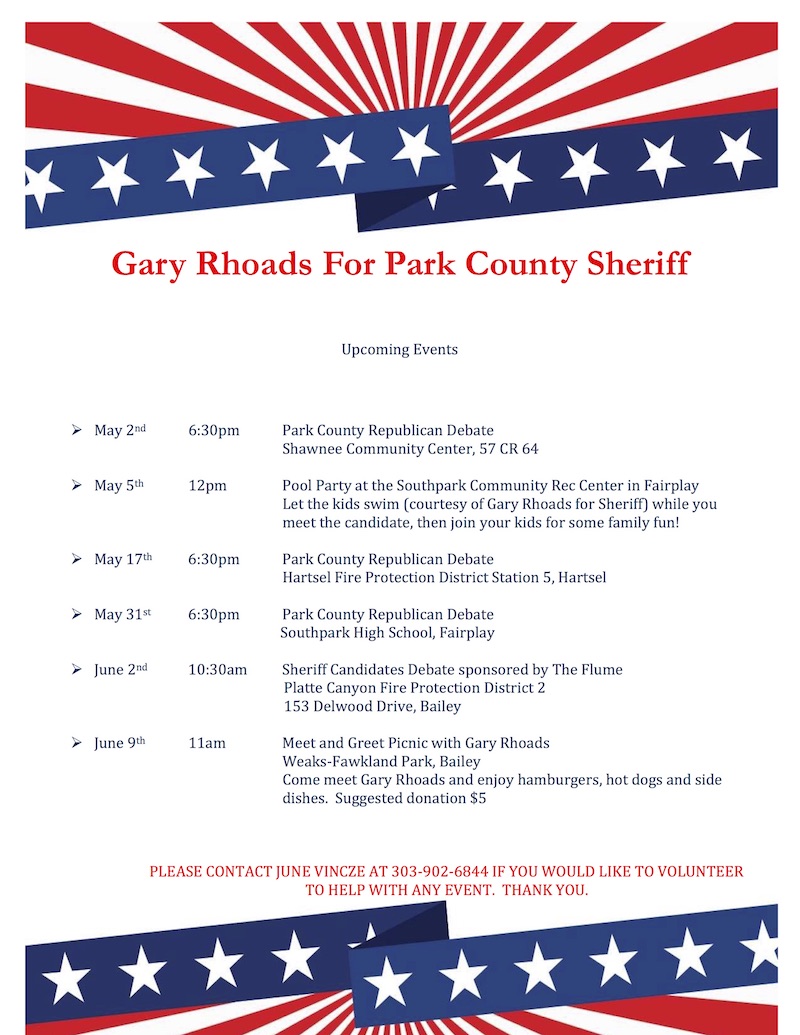 Upcoming Events Gary Rhoads Sr election 2018