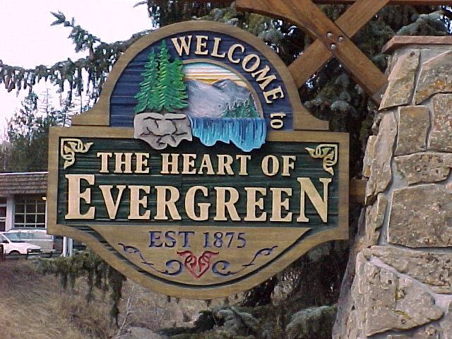 Welcome to the Heart of Downtown Evergreen Colorado sign