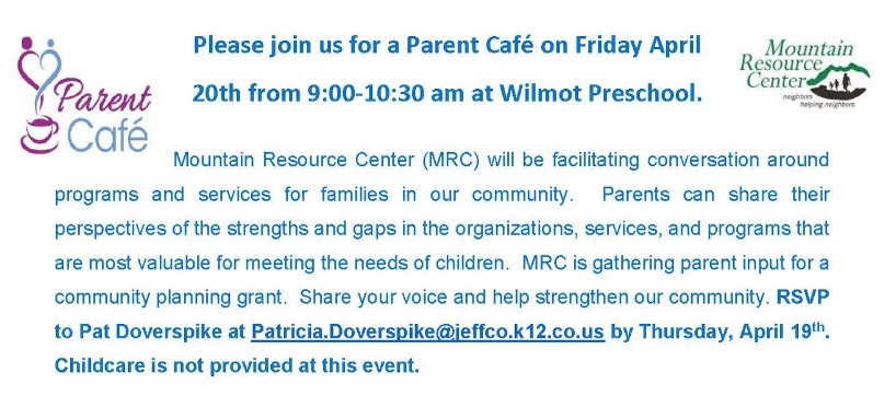Parent Cafe Mountain Resource Center April 20 Wilmot Elementary
