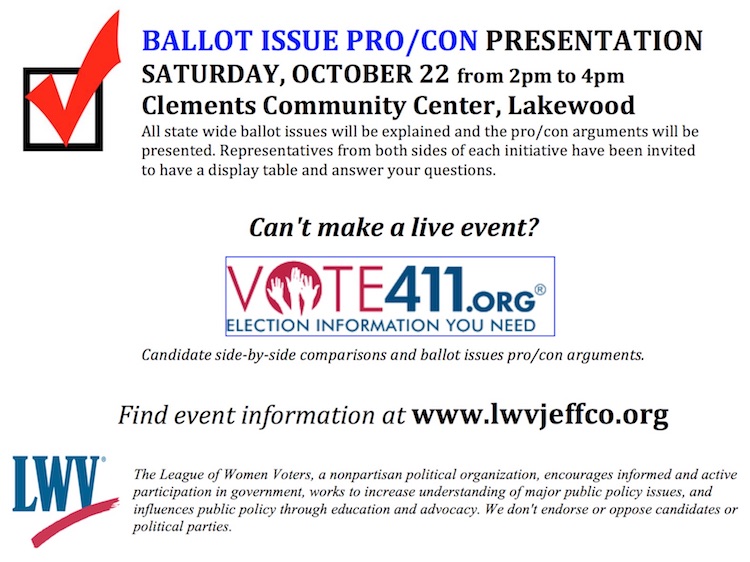 Jeffco League of Women Voters Ballot Pros and Cons October 2016
