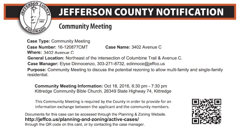 Postcard Community meeting Kittredge rezoning request