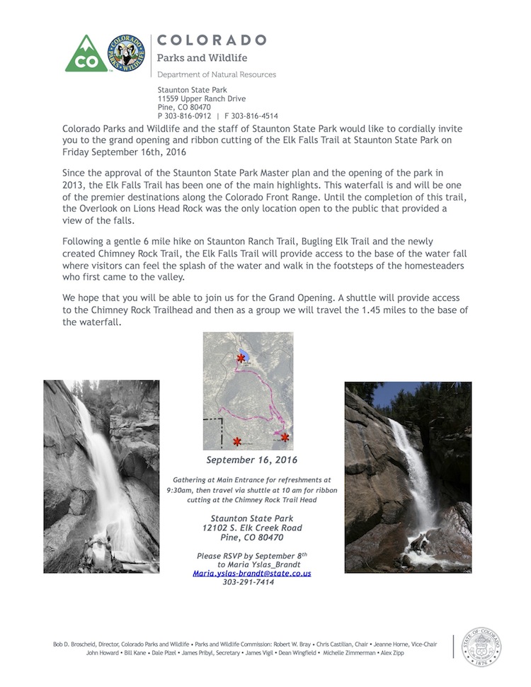 Staunton State Park Elk Falls Grand Opening Invite