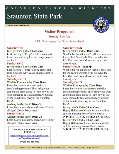 Staunton State Park October 2016 Programs