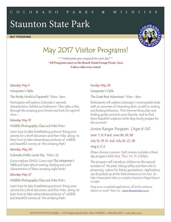 Staunton State Park Visitor Programs May 2017
